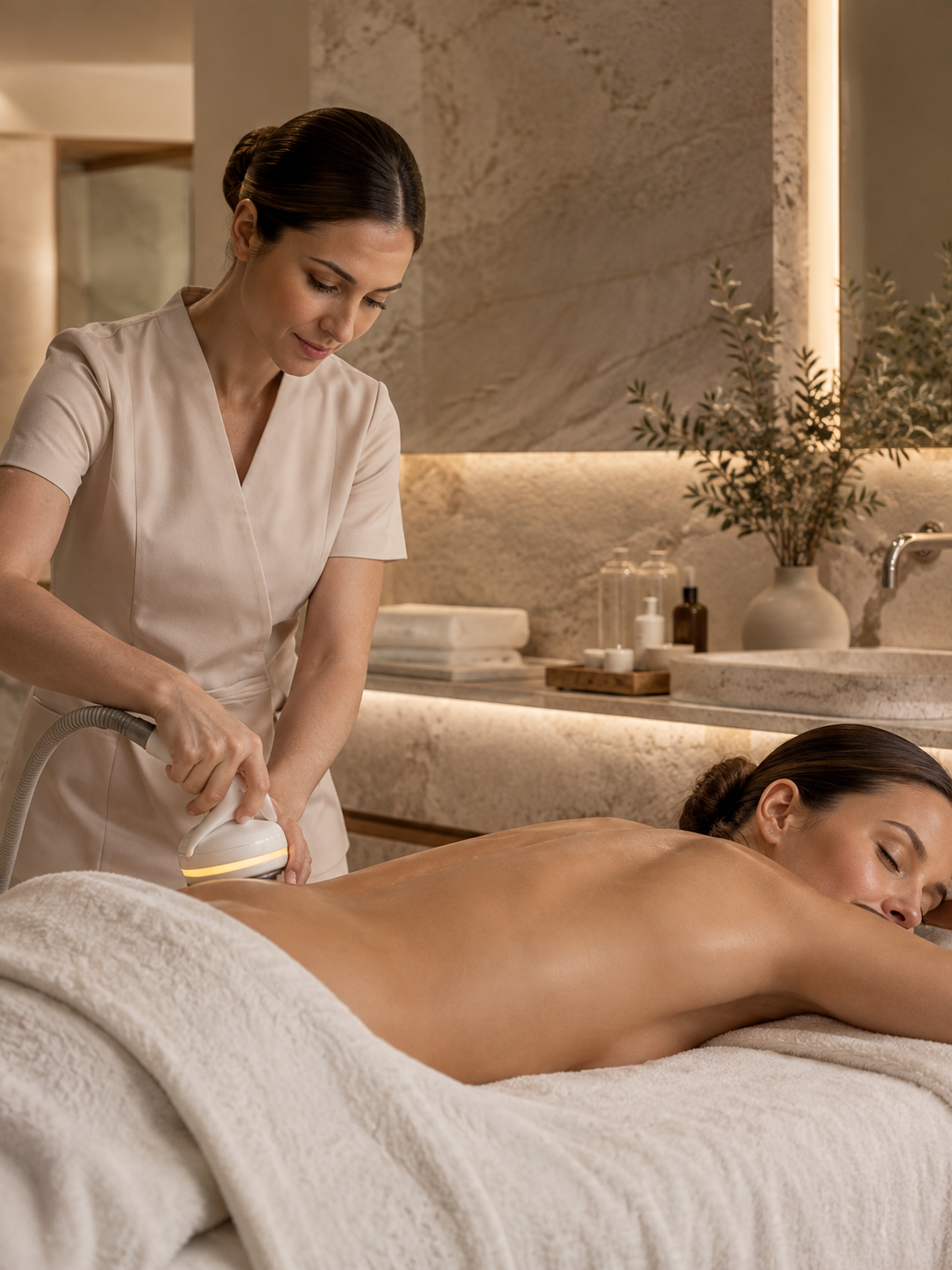 A body treatment being carried out in a quiet professional room